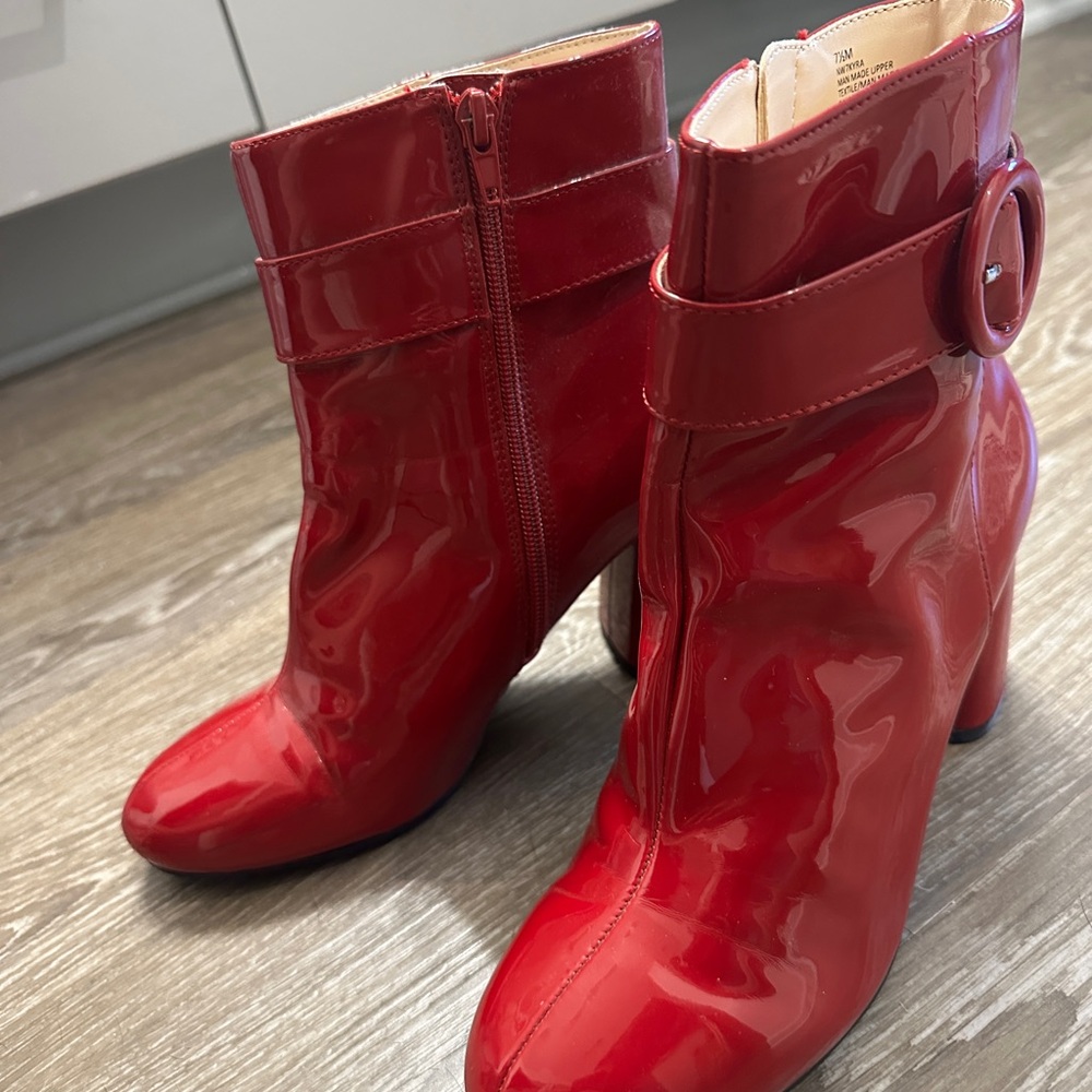 Nine West Red Patent Ankle Boots with Buckle Accent - Picture 5 of 5